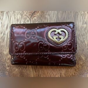 Gucci Maroon and Gold Leather Wallet